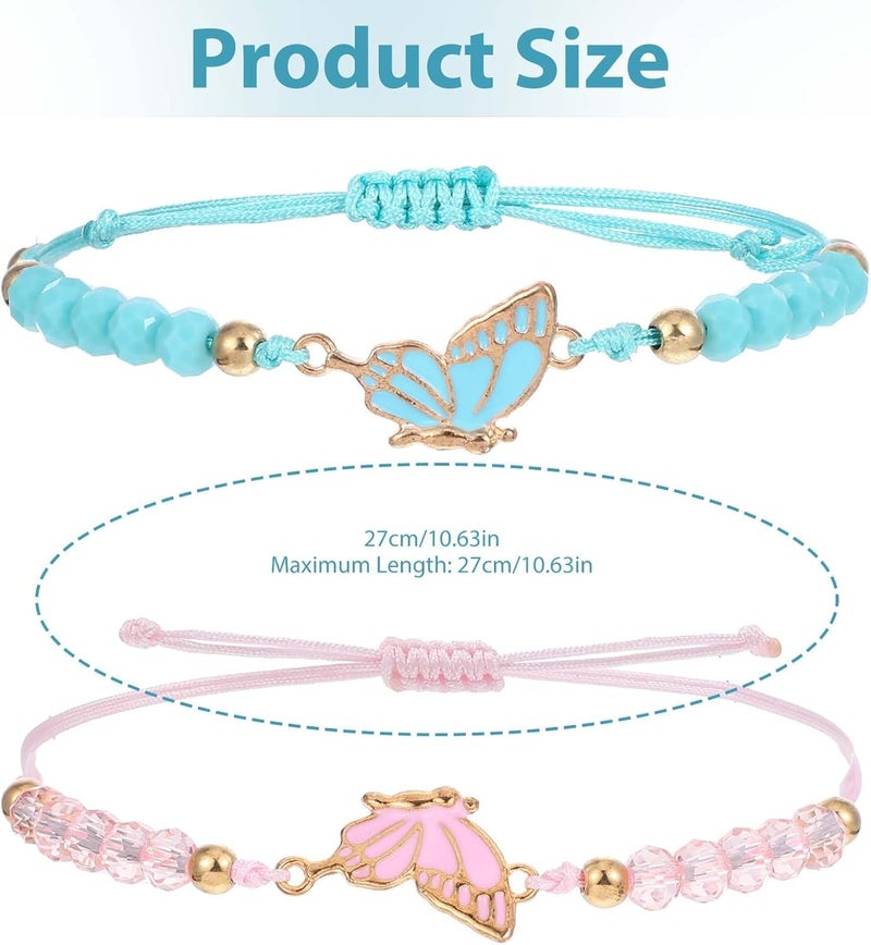 simarro 2pcs Matching Bracelets, Butterfly Friendship Bracelets Adjustable Strand Best Friends Bracelet, Handmade Charm Couples Jewelry Gifts for Women Couples Friend - Image 2